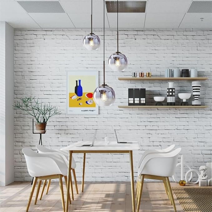 KCO Lighting Modern 3-Light Hanging Light Fixture Silver Gradient Glass Globe Pendant Ceiling Lighting with Adjustable Cord Mid Century Hanging Chandelier Light Fixture for Kitchen Island Bedroom…-Ruum Studio Home