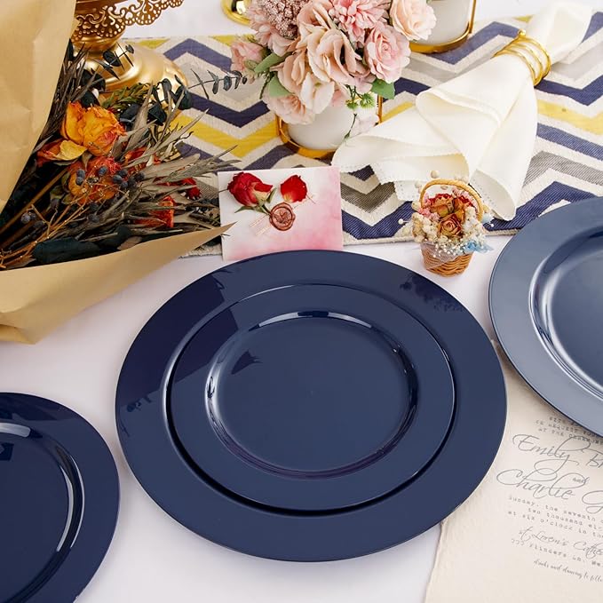 FLOWERCAT 60PCS Blue Plastic Plates - Heavy Duty Blue Plates Disposable (10.25" & 7.5") - serve for 30guest Birthday Party/Wedding/Father's Day/Memorial Day/Graduation-Ruum Studio Home