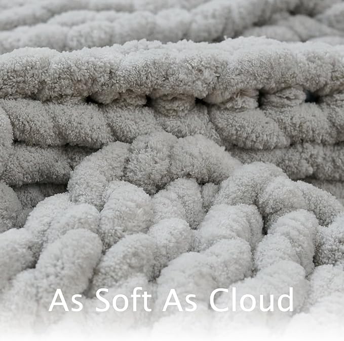 Esterra Chunky Knit Throw Blanket Newly Upgraded Heavy Tighter Version, Handmade Chenille Throw Super Soft, Thick Yarn Cable Knit Crochet Throw Blanket for Couch Bed Sofa (50"x60" Light Grey)-Ruum Studio Home
