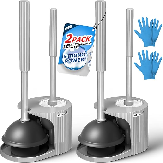 2Pack 2 in 1 Toilet Brush and Plunger Set, Extended Handle Plunger，Toilet Bowl Brush Plunger Set,Bathroom Cleaning Tools ，Toilet Brush Plunger Combo，Cleaning Brush，Cleaning Supplies（Dark Grey）-Ruum Studio Home