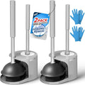 2Pack 2 in 1 Toilet Brush and Plunger Set, Extended Handle Plunger，Toilet Bowl Brush Plunger Set,Bathroom Cleaning Tools ，Toilet Brush Plunger Combo，Cleaning Brush，Cleaning Supplies（Dark Grey）-Ruum Studio Home