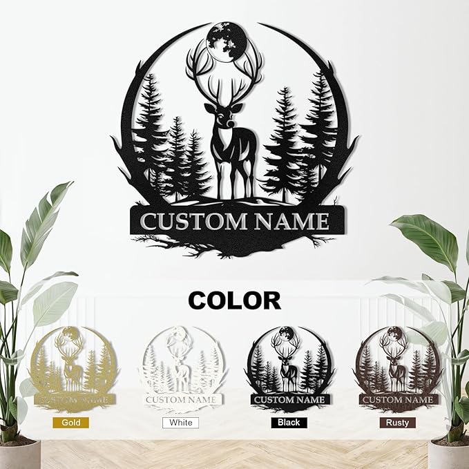 Metal Signs Customized, Personalized Deer Metal Cabin Sign, Forest Deer Wall Decor, Outdoor Metal Signs, Deer Hunter Gift, Deer Wall Art, Hunting Decor, Custom Family Name Sign, Cabin Decor-Ruum Studio Home