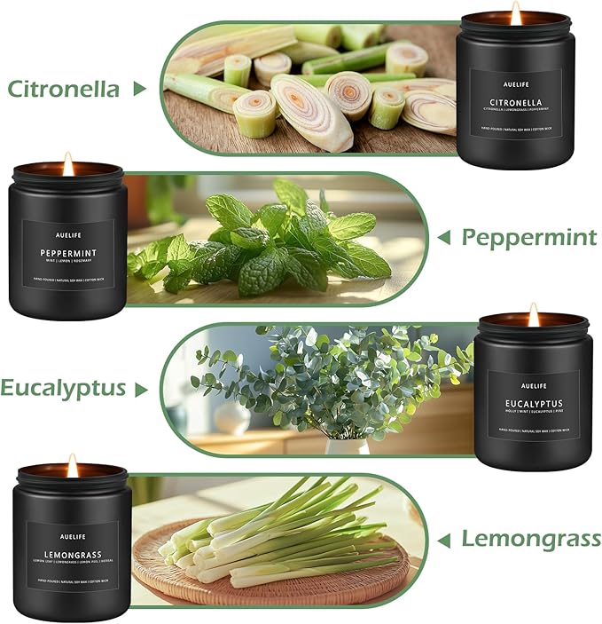 Outdoor Candle Set | Citronella/Mint/Eucalyptus/Lemongrass Summer Scented, Natural Candle Gifts - 4Pack Candles - Citronella Candles for Indoor or Outdoor Use - 28 oz,200 Hours Burn Time-Ruum Studio Home