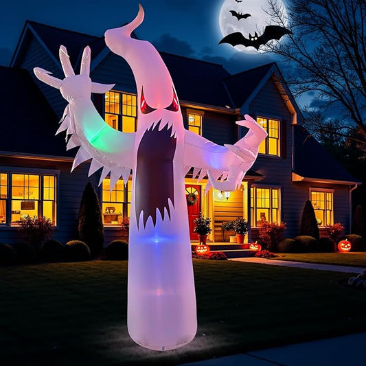 12FT Halloween Inflatables Giant White Ghost, Halloween Inflatable Outdoor Decoration, LED Colored Lights, Scary Red Eyes, Devil Claws, for Indoor and Outdoor Halloween Blow Ups Party Decorations-Ruum Studio Home