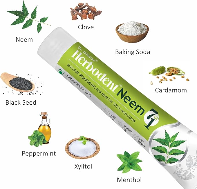 Herbodent® NEEM 7 in 1 Toothpaste-6.53Oz Pack of 1 | Organic Herbs-Neem, Black Seed & Xylitol for Anti Cavity, Cardamom & Mint for Freshness, Baking Soda for Great Cleaning-No Fluoride & No Paraben-Ruum Studio Home