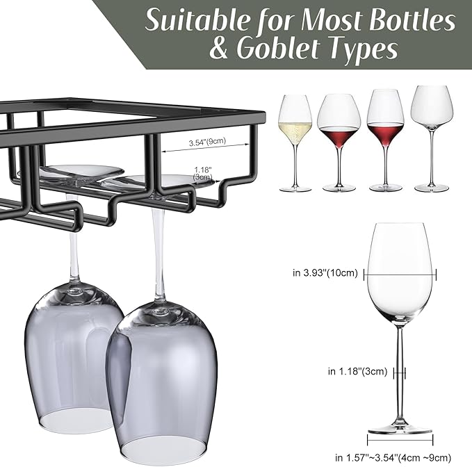 Xverycan Wine Glass Rack Under Cabinet, 12 Row Extreme Large Stemware Hanger, Metal Wine Goblet Holder, DIY Bar Glass Storage Rack for Bar Counter, Kitchen, Screws Included-Ruum Studio Home