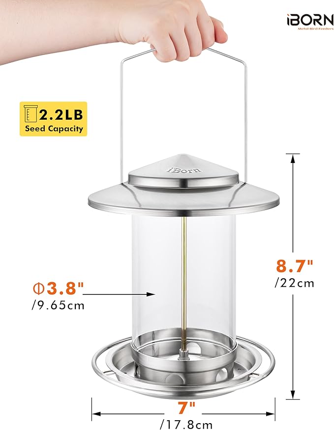 iBorn Metal Bird Feeders for Outdoors,Easy Clean Bird Seed Feeder,Hanging Bird Feeder for Seeds with Gift Box,3-Second Refill Bird Feeder,Nickle 6 Port (Seed is not Included)-Ruum Studio Home