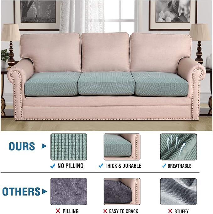 H.VERSAILTEX Super Stretch Individual Seat Cushion Covers Sofa Covers Couch Cushion Covers Slipcover Sets Thick Jacquard Textured Twill Fabric (3 Piece Sofa Cushion Covers, Sage)-Ruum Studio Home