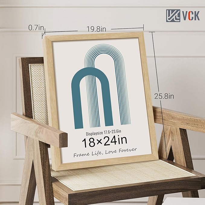 VCK 18x24 Oak Wood Frame for Poster & Picture, Natural Solid Wood Photo Frames 3 Pack, Wall Mounting Hanging-Ruum Studio Home
