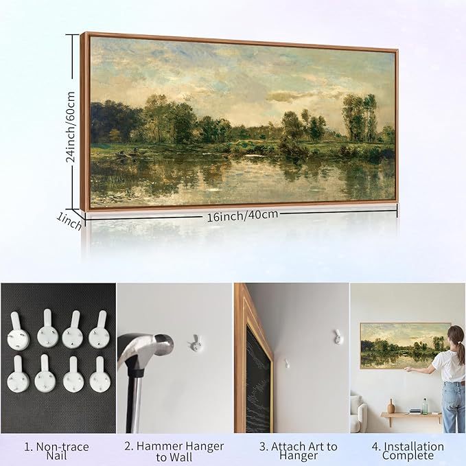 Tinonedraw Vintage Nature Framed Canvas Wall Art Set of 3, French Country Wall Decor, Rustic Landscape Farmhouse Art Paintings, Olive Green Trees Art Prints for Living Room Bedroom Office 20"x40"-Ruum Studio Home