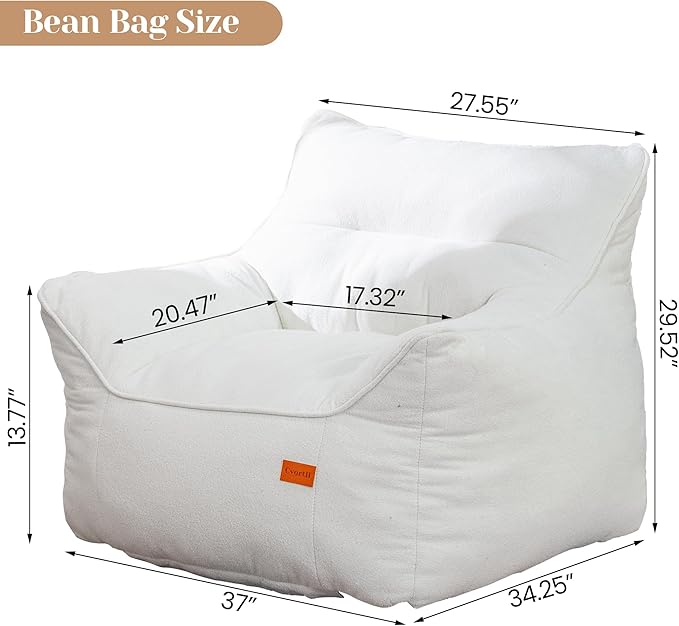 Bean Bag Chair for Adults, Comfy Tufted Bean Bag Chair Sofa with Armrests, Lazy Beanbag Chair with Foam Filler Stuffed Bean Bag Couch Sofa for Reading in Bedroom, Living Room and Dorms-Ruum Studio Home
