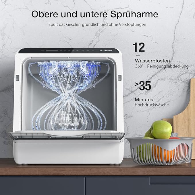 Portable Dishwasher Countertop, WIFI Smart Dishwasher, Compact Mini Dishwashers with 5L Built-in Water Tank, 6 Programs, 360° Dual Spray, High-Temp& Air-Dry Function, Fruit Cleaning-Ruum Studio Home