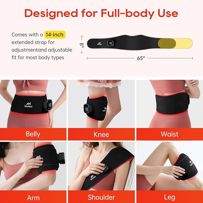 Morfone Red Light Therapy Belt, Cordless Infrared Light Therapy Pad for Body Heating Vibration Rechargeable Waist Wrap with Controller/Timer, 660nm&850nm, for Back Shoulder Muscle Pain Relief-Ruum Studio Home