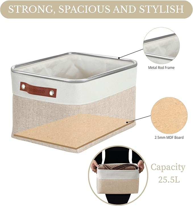 DECOMOMO Storage Bins Fabric Storage Baskets for Shelves, Linen Closet Organization Toys Nursery (Beige and White, Large - 3 Pack)-Ruum Studio Home