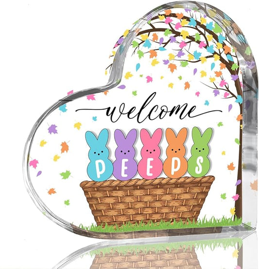 Funny Easter Bunny Decor Desk Decor Acrylic Heart Sign Easter Decorations Easter Gift Acrylic Heart Plaque Box Sign for Home Farmhouse Kitchen Bathroom Shelf Table Decoration-Ruum Studio Home