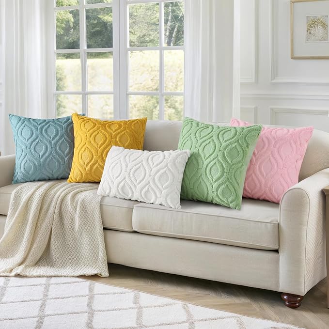 decorUhome Throw Pillow Covers 16x16 Inch Set of 2, Soft Plush Decorative Faux Fur Cream Beige Solid Couch Pillow Covers, Accent Farmhouse Neutral Square Euro Pillow Cases for Sofa Bed Living Room-Ruum Studio Home