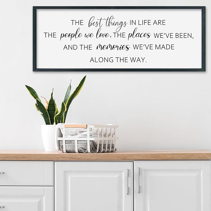 SRSZHIYUE The Best Things in Life Sign Wall Decor Art 32"×12" for family Home Bedroom Adventure Large Wood Framed Wall Hanging (Black)-Ruum Studio Home