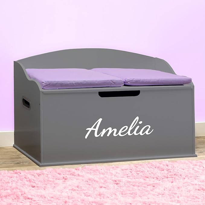 DIBSIES Personalized Creative Wonders Toy Box, Signature Series for Girls, 30 x 19.25 x 18 inches, Soft-Close Lid (Dovetail Grey)-Ruum Studio Home