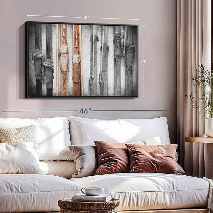 ElephantStock Ski Collection Wall Art - Horizontal Framed Canvas - 1-Piece Bathroom Wall Decor - Photography sports Canvas Print - Brown and Black Decor for Wall - 31" X 21"-Ruum Studio Home