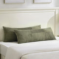 Fancy Homi Set of 2 Olive Green Boho Long Lumbar Body Decorative Throw Pillow Cover 14x36 Inch for Bed Couch Bedroom Bench, Soft Patchwork Corduroy Textured Pillow Case, Rustic Farmhouse Room Décor-Ruum Studio Home