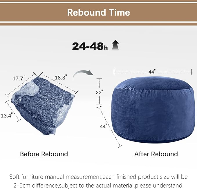 Bean Bag Chairs for Adults - Memory Foam Furniture BeanBag Chair - Kids/Teens Sofa with Soft Micro Fiber Cover - Round Fluffy Couch for Living Room Bedroom College Dorm - 4 ft, Navy-Ruum Studio Home