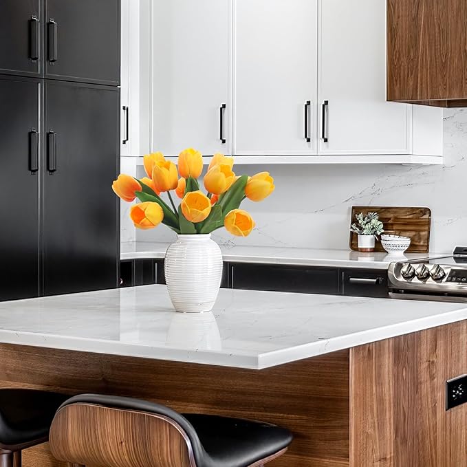 Orange Artificial Tulips, 2 Bundles 14Pcs, Fake Tulips Artificial Flowers, 2 x 2.4 Inch Large Flower Head Big Tulip, Easter Valentine's Day Mother's Day Home Decoration Flowers-Ruum Studio Home