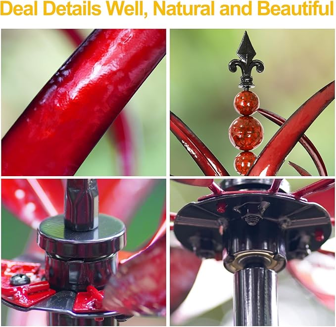 LimeHill Wind Spinner for Garden and Yard - Large Metal Kinetic Wind Sculptures for Outdoor Decor (91 Inches, Burgundy Lotus)-Ruum Studio Home