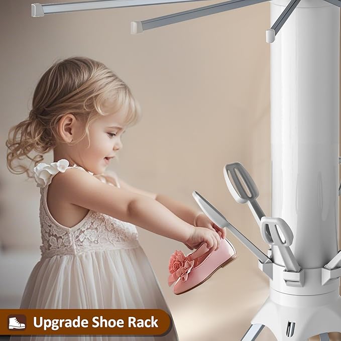 Clothes Drying Rack 2025 Upgrade 4-Legged 3-Tier Foldable Laundry Rack with 4 Pulleys 20 Clips,6 Shoe Dryers 16Drying Rods for Indoor/Outdoor, Camping, Poolside Space Saving, Whit-Ruum Studio Home