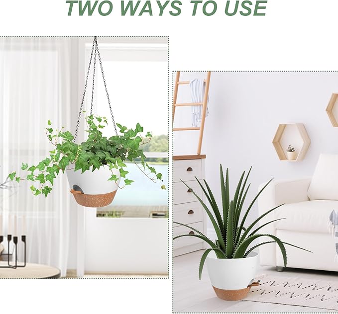 Hanging Planters for Indoor Outdoor Plants, 1 Set Self Watering Hanging Pot with Drainage Holes & Removable Tray (White-12inch, 12'')-Ruum Studio Home
