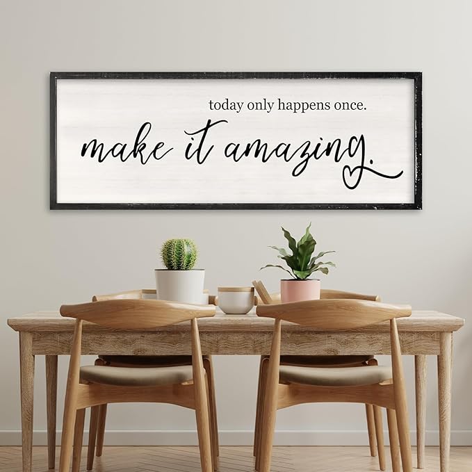 RLWangChao Today Only Happens Once Make It Amazing Wall Art Decor 40x15 Inch Large Inspirational Quote Sign Rustic Living Room Vintage Wood Frame Office Motivational Home Wall Hanging (Black)-Ruum Studio Home