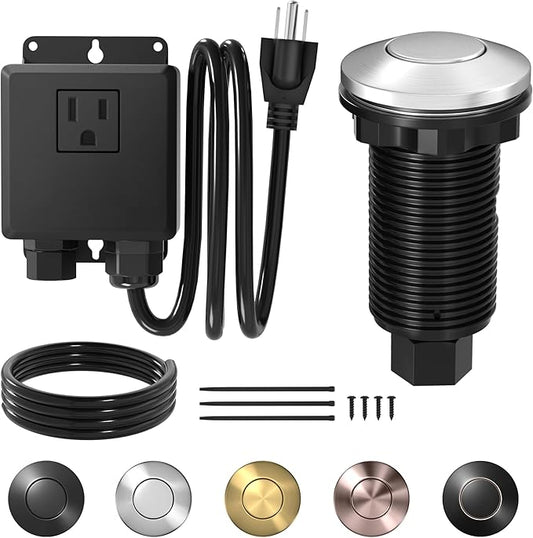 Joinfworld Garbage Disposal Button Kit, Garbage Disposal Air Switch Kit Sink Top Switch for Garbage Disposal Brushed Nickel Stainless Steel LONG 2.6" Air Switch Button - UL Listed-Ruum Studio Home
