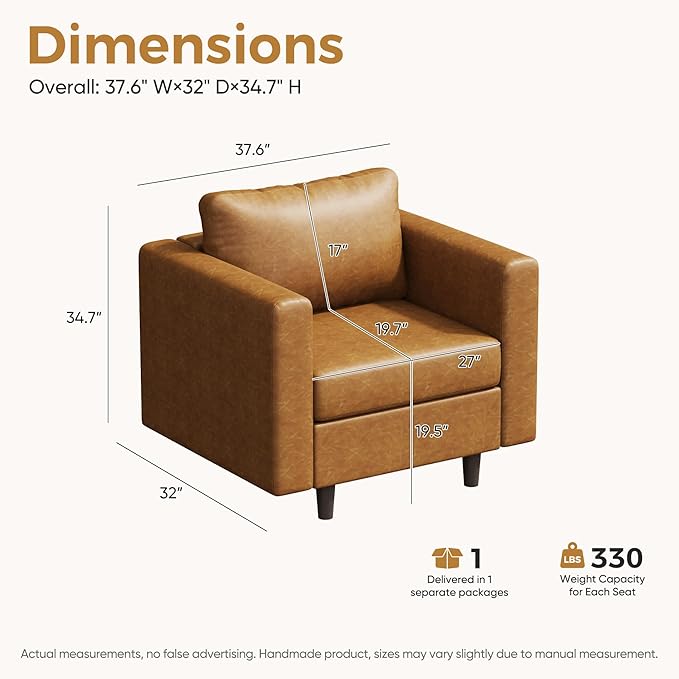 Faux Leather Oversized Accent Chair with Storage Deep Seat Single Sofa Large Reading Armchair for Living Room Bedroom Office Brown-Ruum Studio Home