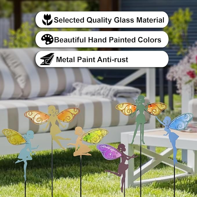John's Studio Fairy Decorative Garden Stake - Outdoor Metal Pathway Decoration Dual Purpose Indoor Hanging Wall Decor for Garden Patio Yard Lawn Pathway Ornaments - 6PCS-Ruum Studio Home