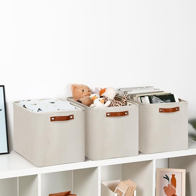 DULLEMELO Large Storage Baskets, Fabric Storage Bins for Organizing Clothes, Large Storage Bins with Handles for Shelves Closet Organizers, Fabric Storage Baskets for Toy Organizers(Beige)-Ruum Studio Home
