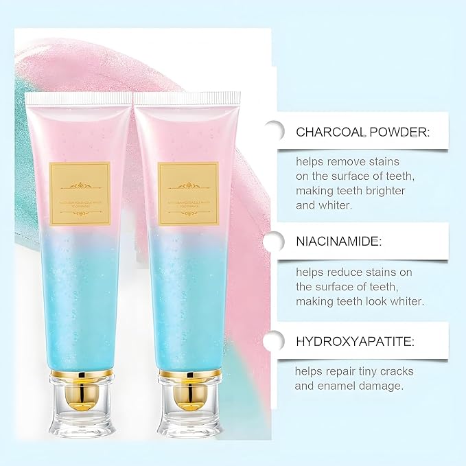Niacinamide Whitening Toothpaste 2-Pack | Fresh Breath Toothpaste | Stain Removal & Enamel Safe | Fresh Breath Formula with Activated Charcoal |for Coffee/Smokers-Ruum Studio Home