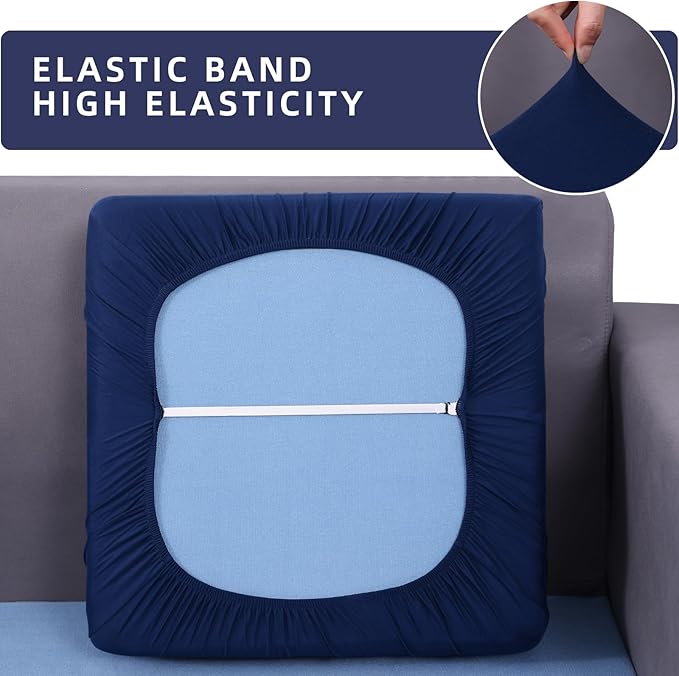 hyha Waterproof Couch Cushion Covers, Stretch Sofa Couch Seat Slipcover for Dog Washable, Non-Slip Waterproof Outdoor Cushion Covers for Patio Furniture Replacement (1 Piece for Medium, Navy)-Ruum Studio Home
