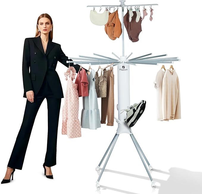 Clothes Drying Rack 2025 Upgrade 4-Legged 3-Tier Foldable Laundry Rack with 4 Pulleys 20 Clips,6 Shoe Dryers 16Drying Rods for Indoor/Outdoor, Camping, Poolside Space Saving, Whit-Ruum Studio Home