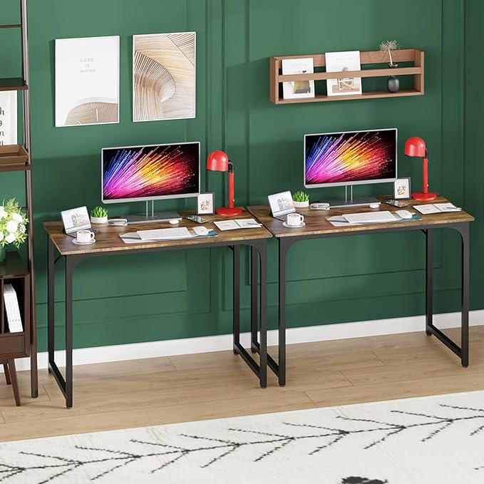 PayLessHere | 39 Inch Computer Desk | Brown | Office Desk with Metal Frame, Adjustable Feet | Water-Resistant, Scratchproof Surface | Sturdy Writing Table for Home Office or Study | Pack of 2-Ruum Studio Home