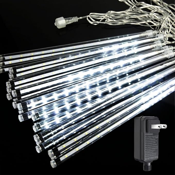 Meteor Shower Lights Christmas Lights Outdoor 24-Tube 576LEDs Snow Falling Rain Cascading Icicle Lights for Xmas Tree Christmas Decorations Wedding Party Holiday Garden Decor, UL Plug White-Ruum Studio Home
