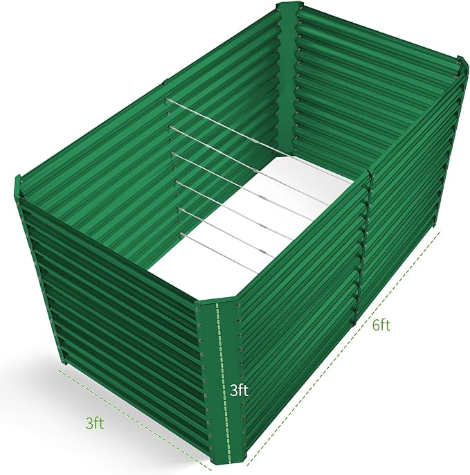 Land Guard 6x3x3ft Rectangular Galvanized Raised Garden Beds, Large-Capacity Metal Planter Box Outdoor, Durable Deep Raised Garden Bed 3ft Tall, Raised Beds for Gardening Vegetables, Forest Green-Ruum Studio Home