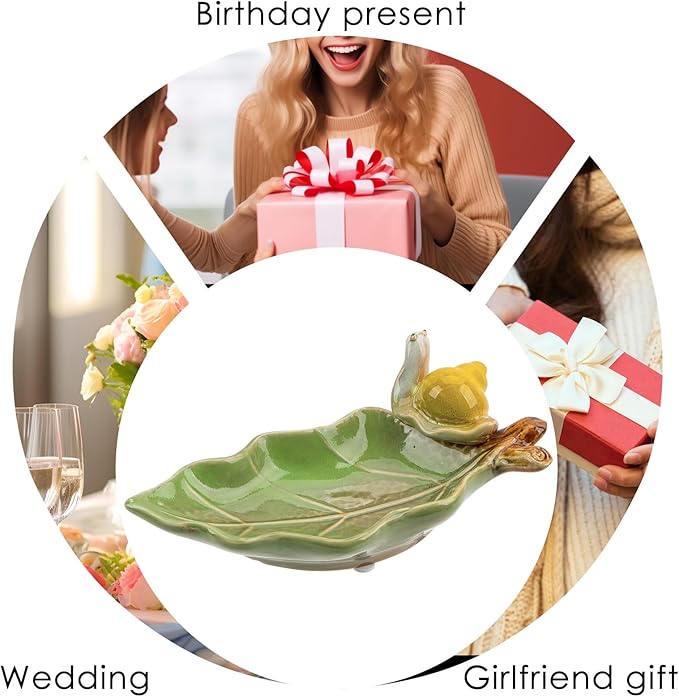 Jewelry Tray Snail Trinket Organizer Ceramic Leaf Tray Decorative Desk Storage Plate for Rings Earrings Necklaces Watch Coins Keys, Snail Soap Dish Holder, Key Bowl, Candy Dish (Green)-Ruum Studio Home