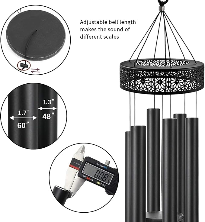 ASTARIN 60'' Deep Tone Wind Chimes for Outside -Extra Large Windchimes with 6 Heavy Tubes, Memorial Wind Chimes Outdoor for Garden Hanging Décor,Sympathy Gifts, Black-Ruum Studio Home