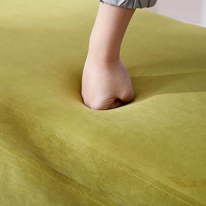 Modern Upholstered Storage Bench, Velvet Fabric 50" Long Entryway Bench with Storage and Seating, Comfy Cute Ottoman Bench for Living Room/End of Bed/Hallway, Olive Green-Ruum Studio Home