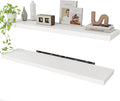White Floating Shelves Wall Shelf 48 Inch, 8 Inch Deep Floating Shelf for Wall, Farmhouse Black Wood Shelves Invisible Bracket for Living Room, Bedroom, Kitchen, 48 x 9.3 x 1.4 Inch, Set of 2-Ruum Studio Home