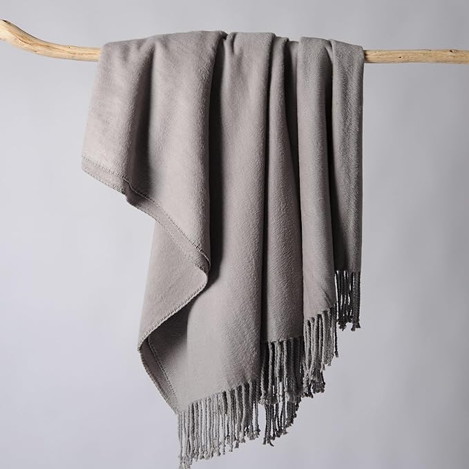 CUDDLE DREAMS Silk Throw Blanket with Hand-Knotted Fringe, Natural, Soft & Breathable (Gray)-Ruum Studio Home