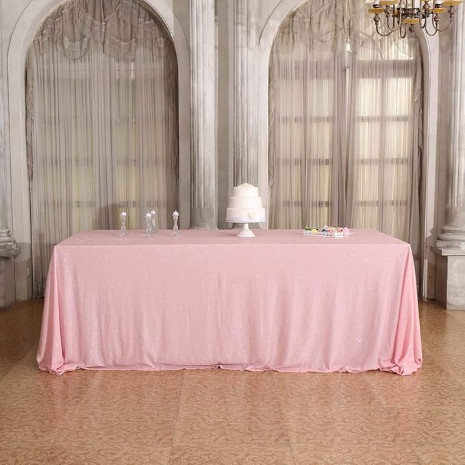 SquarePie Sequin Tablecloth 60 x 120 Inch Pink Sparkly Table Linen for Wedding Party-Ruum Studio Home