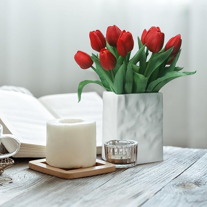 15pcs Artificial Tulips Flowers, Fake Tulips Real Touch, Faux Latex Bouquets, for Party Wedding Home Room Decoration (Red)-Ruum Studio Home