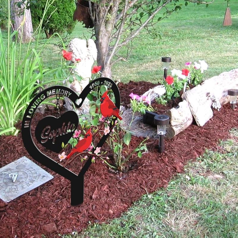 Personalized Cemetery Memorial Metal Stakes, Cardinals Memorial Grave Markers,Graden Decorations for Loss of Mother Father, Outdoor Sympathy Decor Gift-Ruum Studio Home