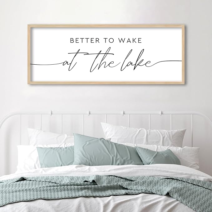 SRSZHIYUE Better To Wake At The Lake Wall Decor Above Bed Sign 32"×12" for Lake House Bedroom Over Bed Large Wood Framed Wall Hanging Art (Wood)-Ruum Studio Home
