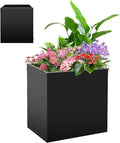 Metal Rectangular Planter Box, Small Planter Boxes Outdoor, 18''L x 18''W x 20''H Heavy Duty Plant Box with Removable Insert Shelf, 3 Tier Adjustable Height Tall Garden Planter for Plants, Flowers-Ruum Studio Home